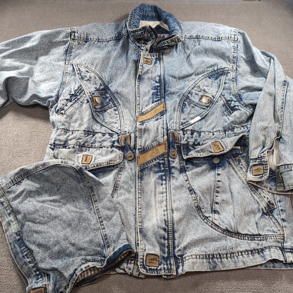 L L Dun Size XL Extra Large Mens Denim Jean Jacket Snap Front‎ Med Wash W/ Hood